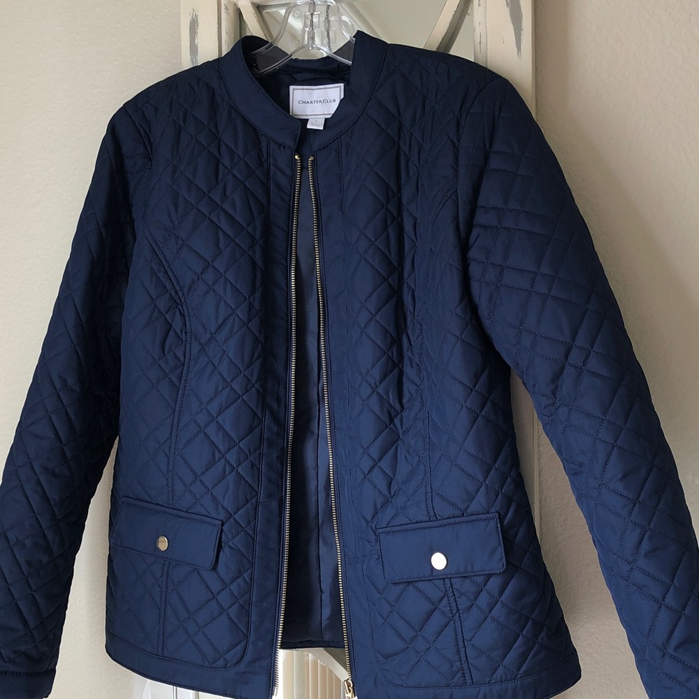 Charter Club Navy Blue Quilted Barn Jacket - Picture 5 of 6